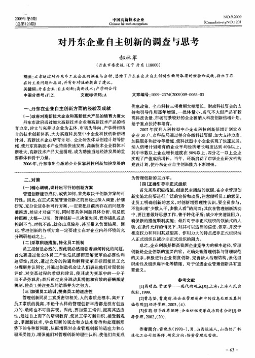 对丹东企业自主创新的调查与思考