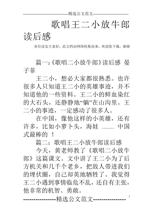 歌唱王二小放牛郎读后感