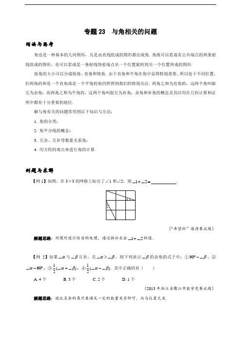 七年级数学培优专题23 与角相关的问题