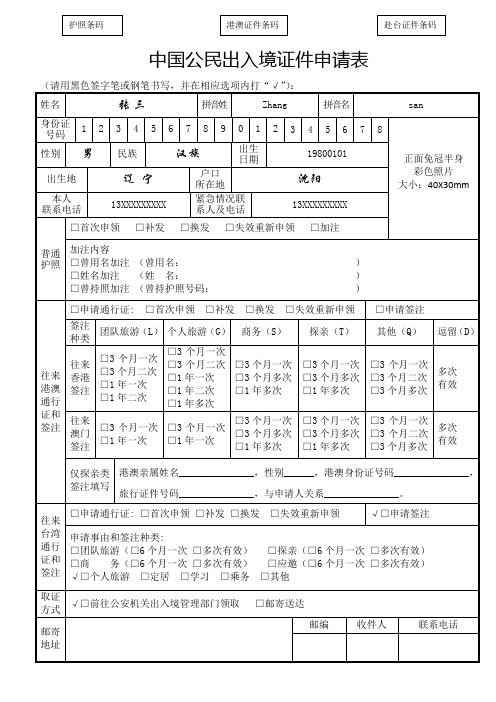 中国公民出入境证件申请表