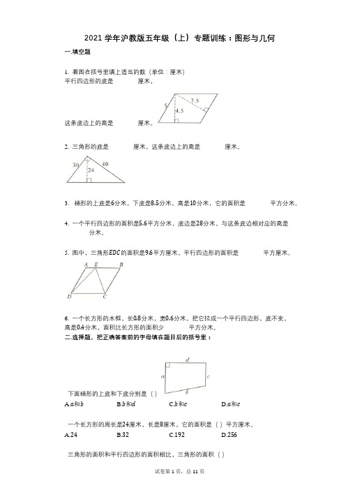 2021年-有答案-沪教版五年级(上)专题训练：图形与几何