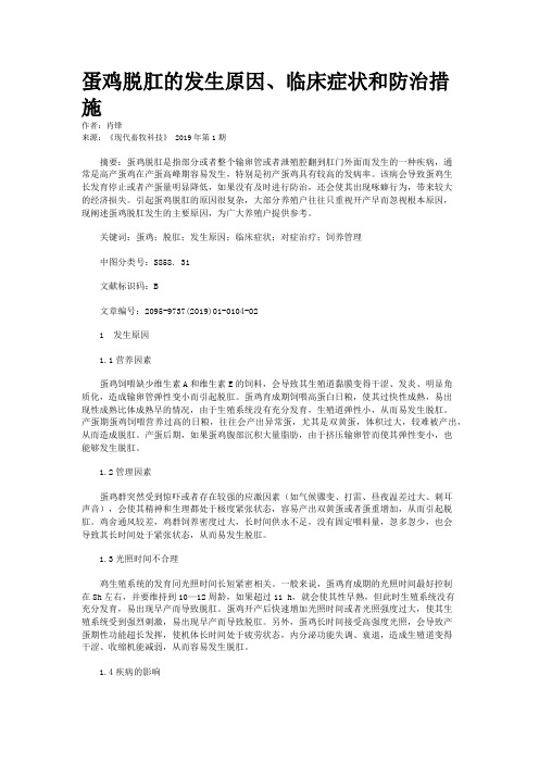 蛋鸡脱肛的发生原因、临床症状和防治措施