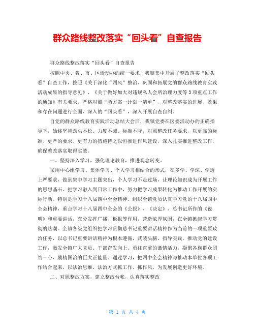 群众路线整改落实“回头看”自查报告