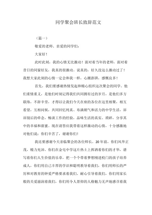 同学聚会班长致辞范文
