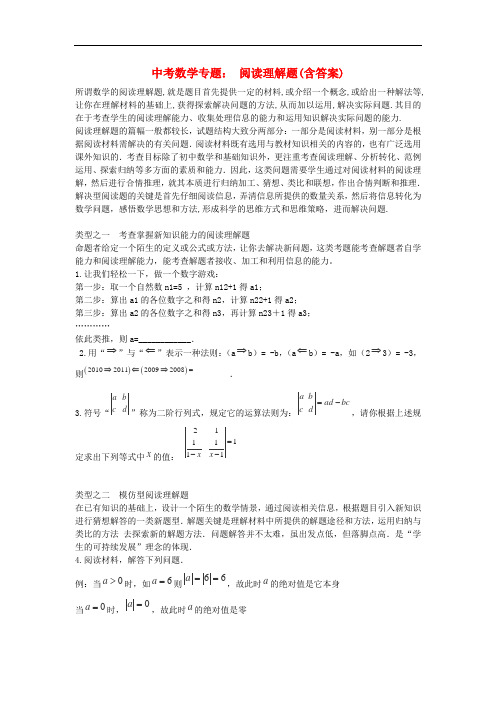 山东省聊城市中考数学专题复习讲义 阅读理解