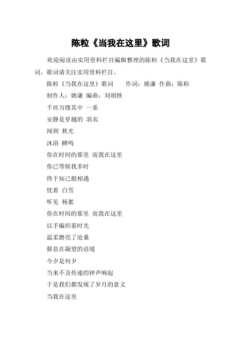 陈粒《当我在这里》歌词