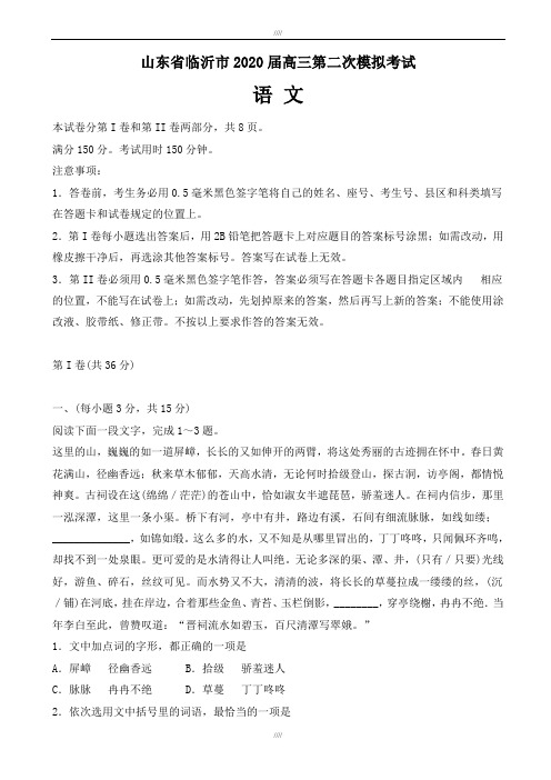 山东省临沂市2020届高三二模语文试卷(有答案)(加精)