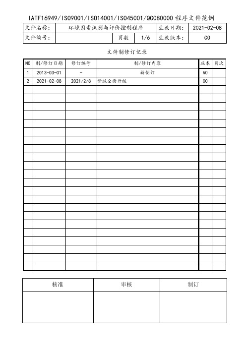 环境因素识别与评价控制程序(含流程图)