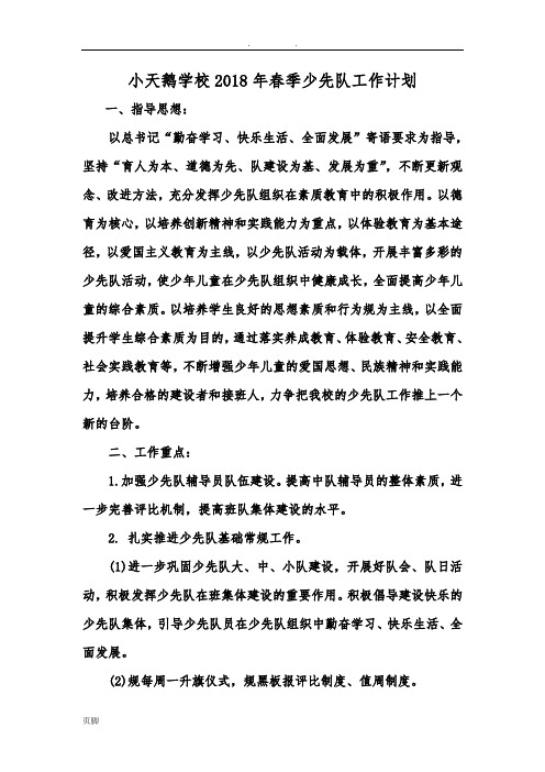 2018年春季小学少先队工作计划总结