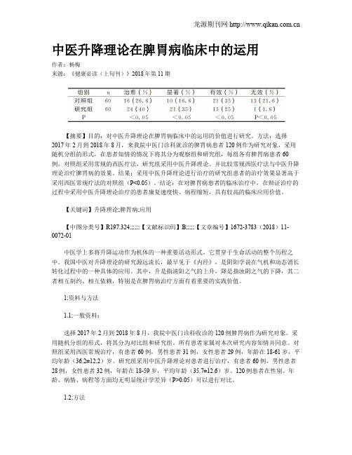 中医升降理论在脾胃病临床中的运用