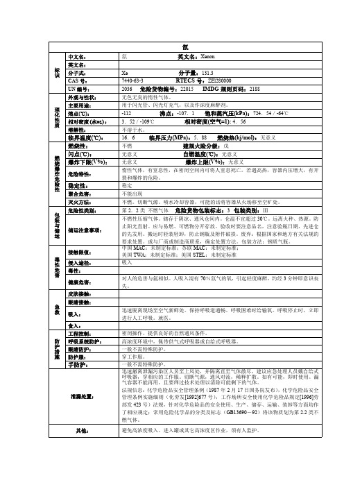 氙化学品安全技术说明书MSDS