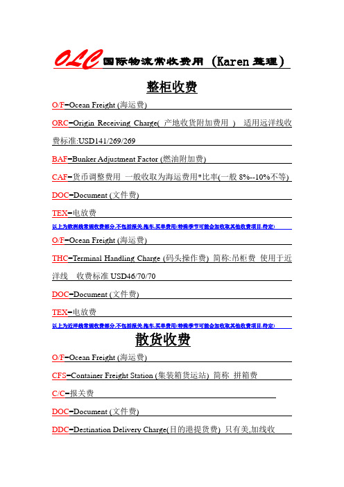 国际物流常收费用