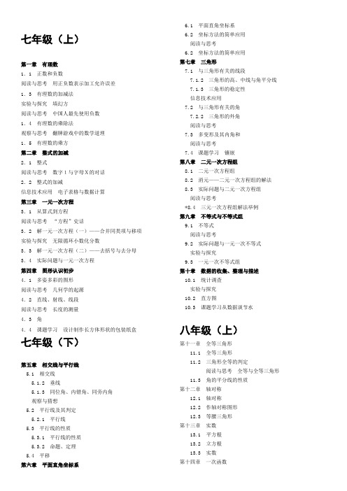 初中数学教材目录汇总(人教版)