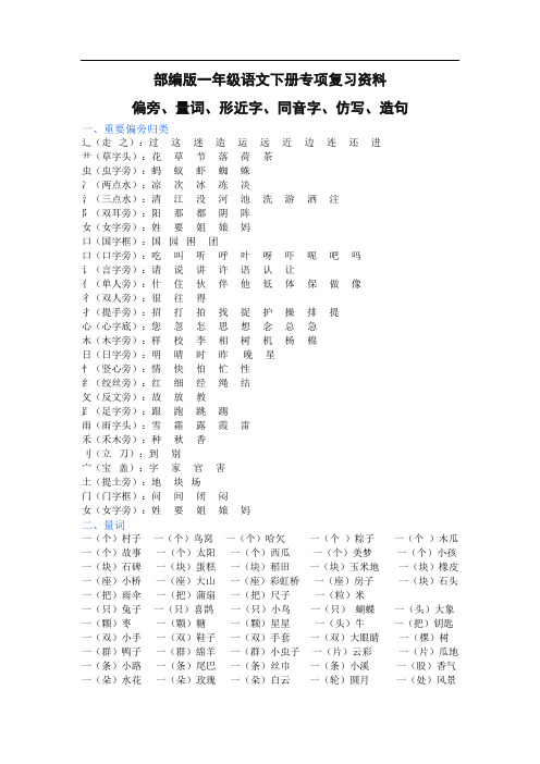 一年级语文下册(偏旁、量词、形近字、仿写、造句)汇总