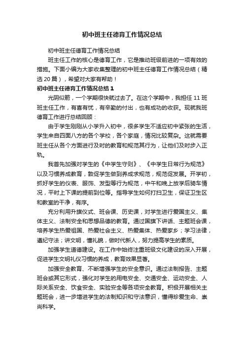 初中班主任德育工作情况总结（精选20篇）