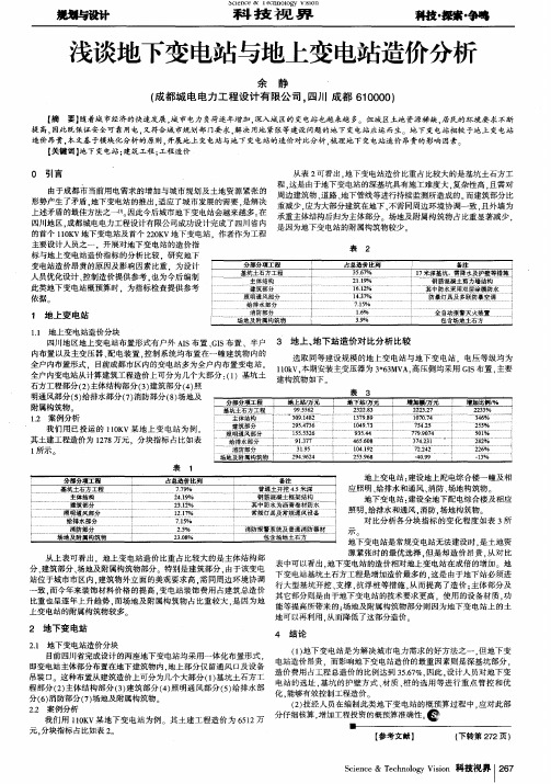 浅谈地下变电站与地上变电站造价分析