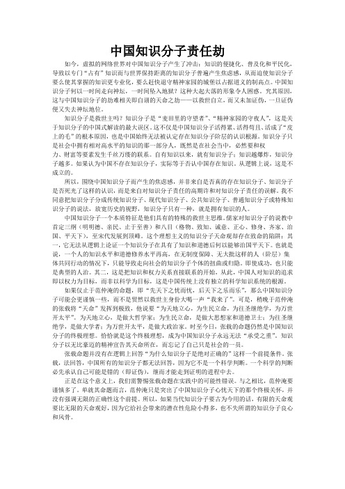 中国知识分子的“责任劫”