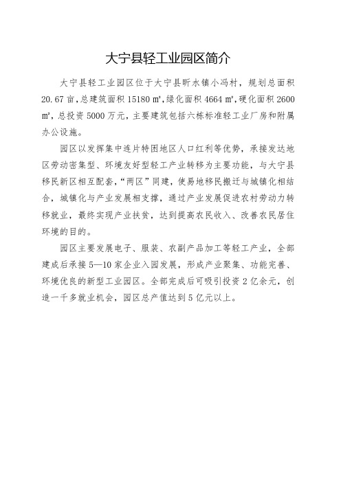 大宁县轻工业园区简介