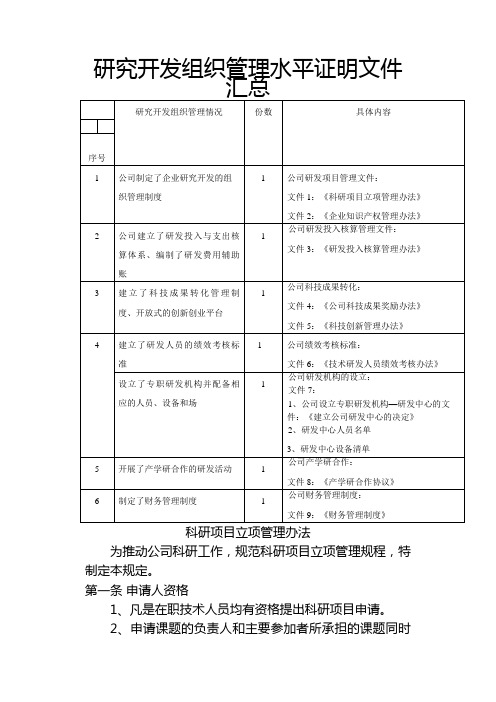 研究开发组织管理水平证明材料之欧阳语创编