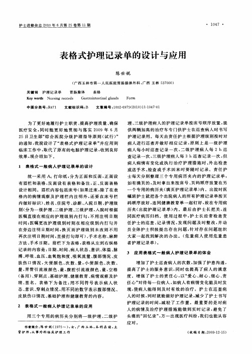 表格式护理记录单的设计与应用