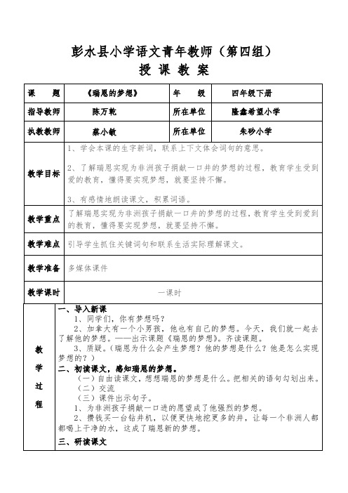 《瑞恩的梦想》教案