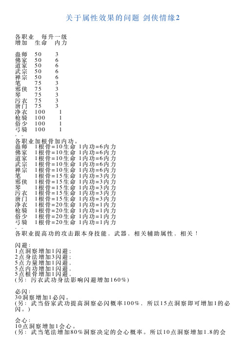 关于属性效果的问题剑侠情缘2