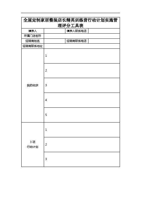 全屋定制家居整装店长精英训练营行动计划实施管理评分工具表