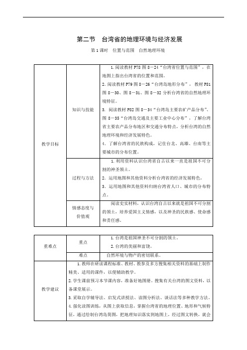 地理教案湘教版八年级下册第8章 第2节 第1课时 位置与范围 自然地理环境