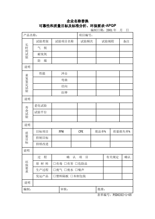 可靠性和质量目标及标准分析环保要求