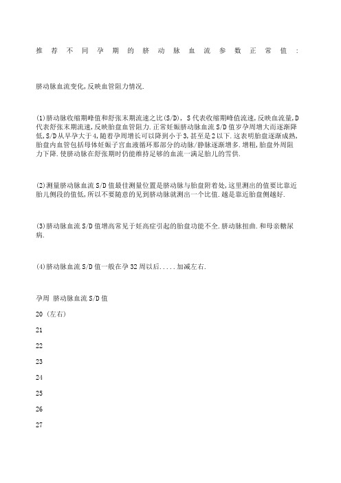 脐动脉血流参数正常值