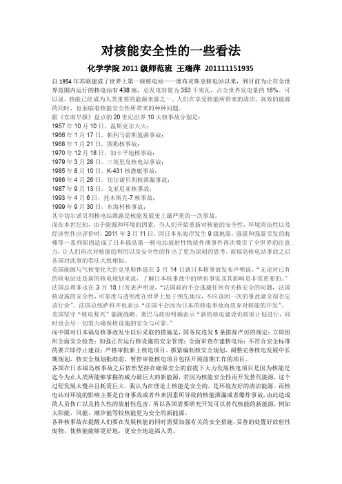 对核能安全性的一些看法