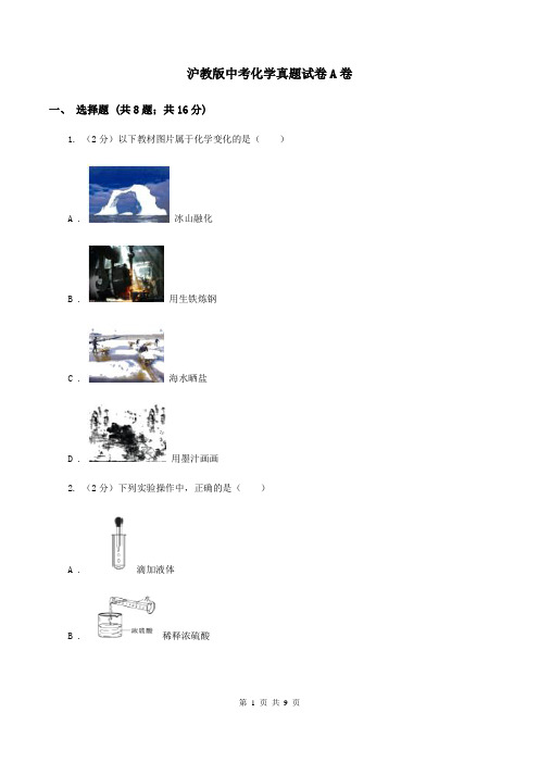 沪教版中考化学真题试卷A卷