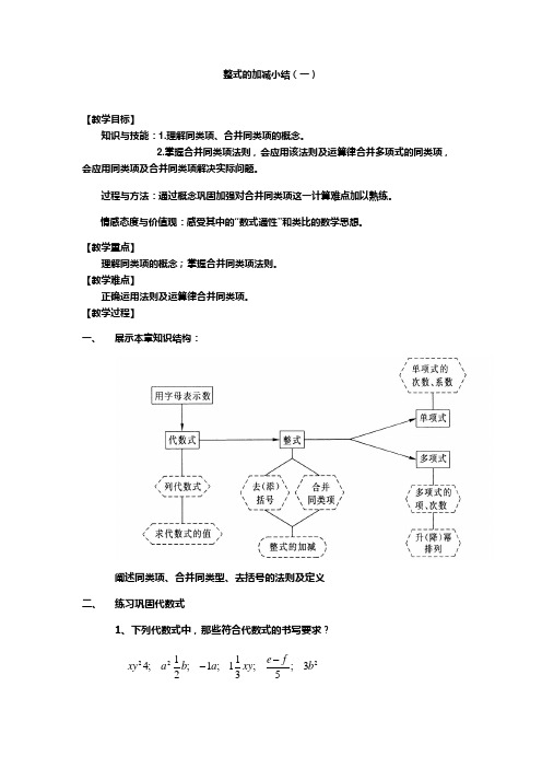 华东师大版七年级数学上册《3章 整式的加减  小结》精品教案_0