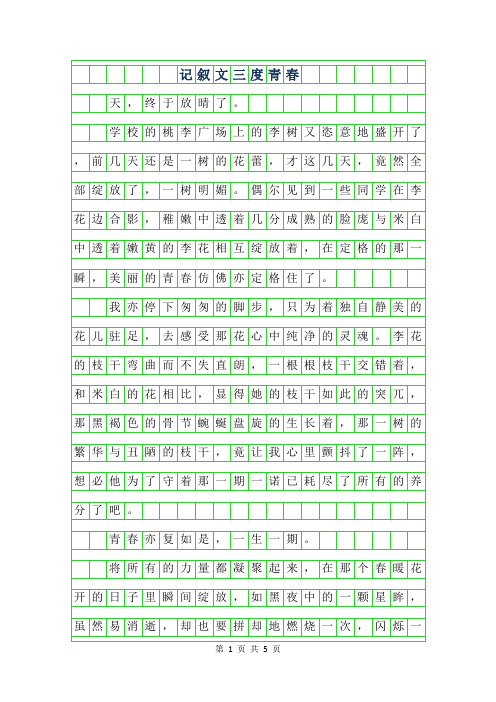2019年记叙文范文-三度青春
