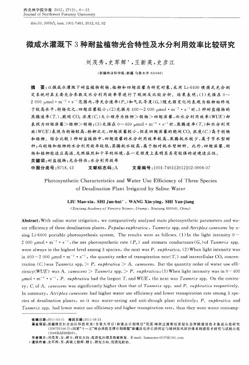 微咸水灌溉下3种耐盐植物光合特性及水分利用效率比较研究