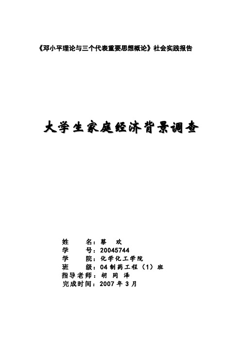 家庭经济背景或家乡社会状况调查