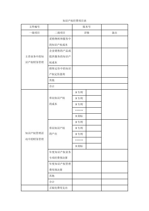 知识产权经费项目表