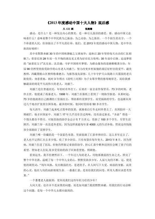 《2013年度感动中国十大人物》观后感