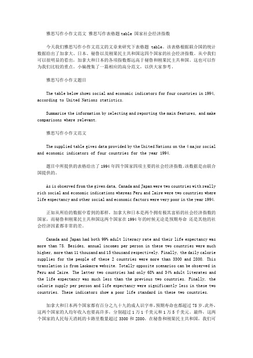 雅思写作小作文范文 雅思写作表格题table 国家社会经济指数.doc