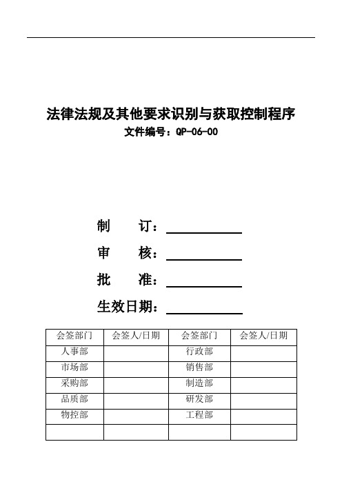 法律法规及其他要求识别与获取控制程序