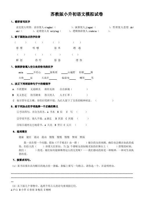 苏教版小升初语文模拟试卷