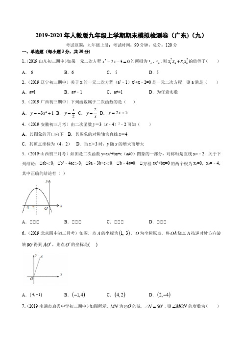 九年级模拟卷09-2019-2020年初中数学上学期期末模拟检测卷(人教版,广东专用)(解析版)