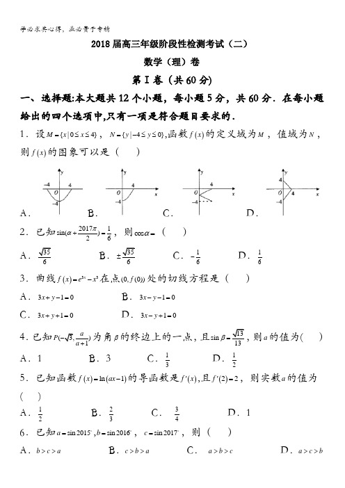 江西省2018届高三上学期阶段性检测考试(二)理科数学试题含答案