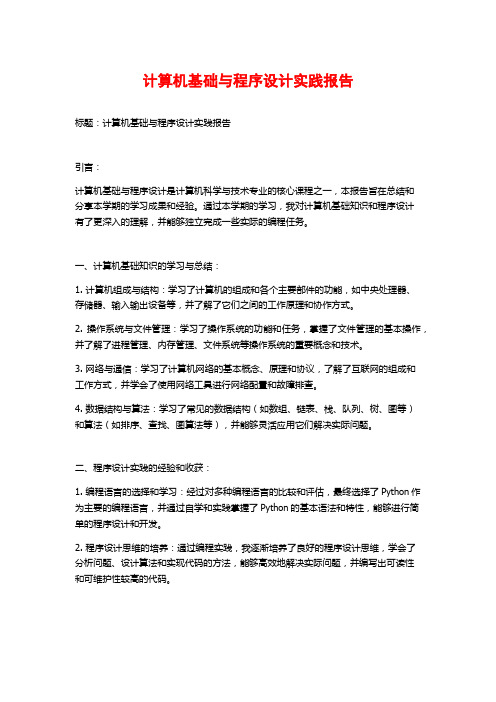 计算机基础与程序设计实践报告