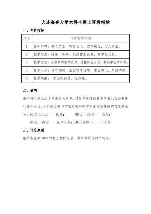1、大连海事大学本科生网上评教指标