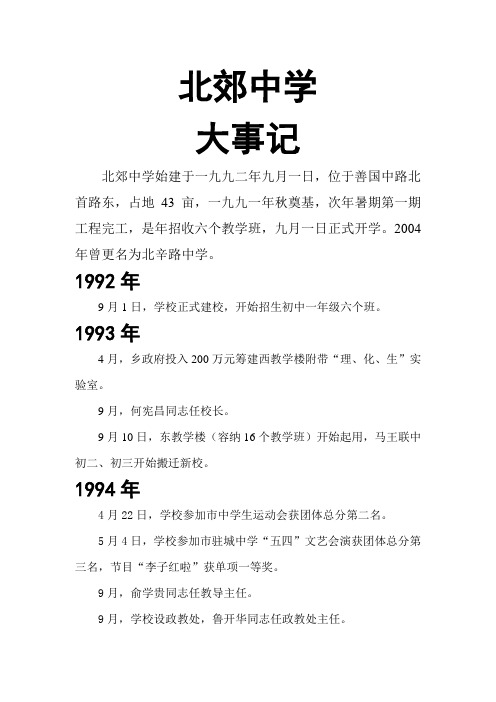 北郊中学1992-2005大事记