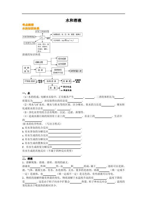 中考化学总复习【专题4】水和溶液水和溶液(含答案)