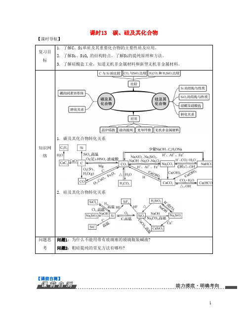 高考化学一轮复习 专题三 非金属元素及其化合物 课时13 碳、硅及其化合物 新人教版