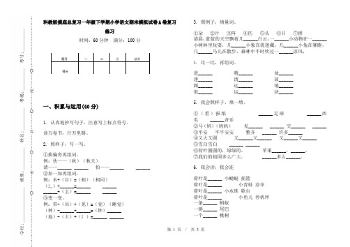 科教版摸底总复习一年级下学期小学语文期末模拟试卷A卷复习练习