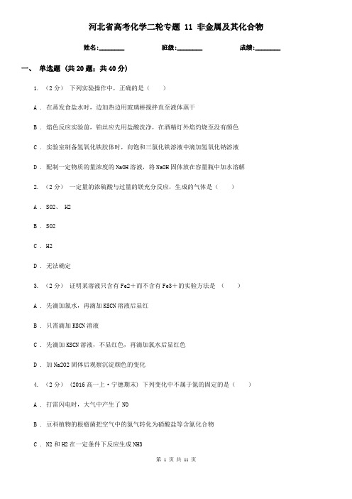 河北省高考化学二轮专题 11 非金属及其化合物